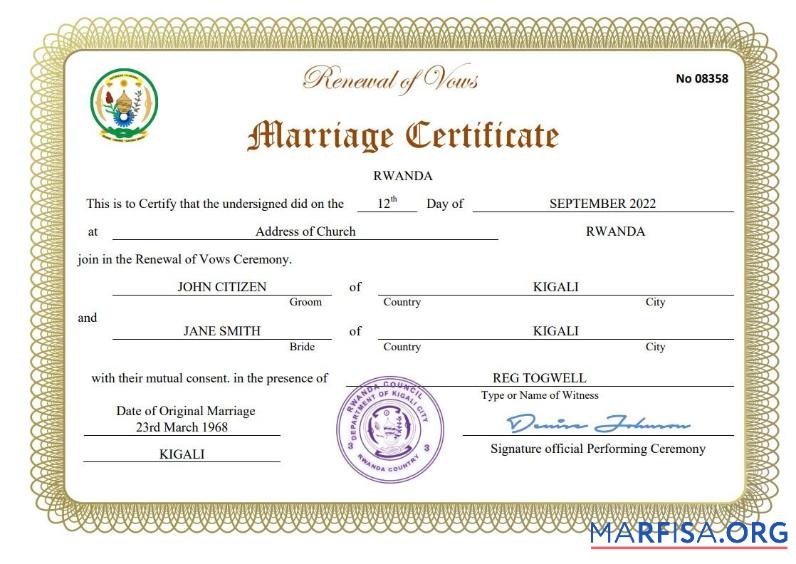 Blank Rwanda marriage certificate Word and PDF template